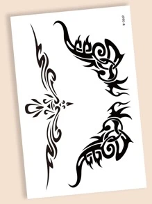 Beauty Sticker 1張幾何樣式腹部鈕扣紋身貼紙 - 黑色 - 查看 2