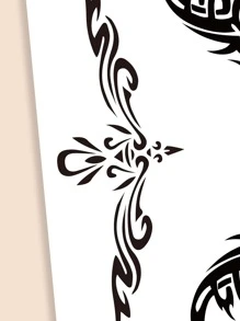 Beauty Sticker 1張幾何樣式腹部鈕扣紋身貼紙 - 黑色 - 查看 3