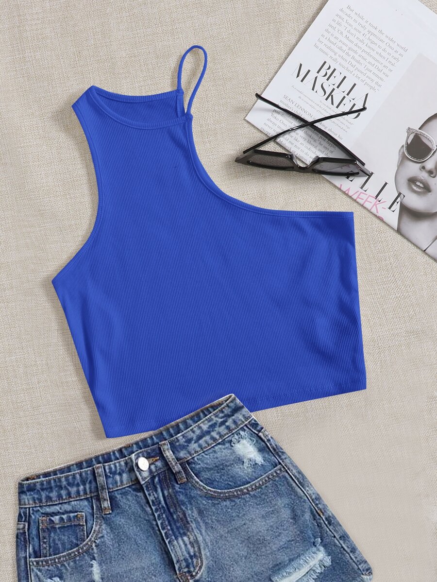 Muchica Áo nữ Gân đan màu trơn Giải trí - Xanh đậm - Xem 1