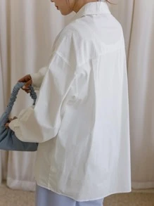 DAZY 单排扣落肩长袖衬衫 - 白色 - 查看 2