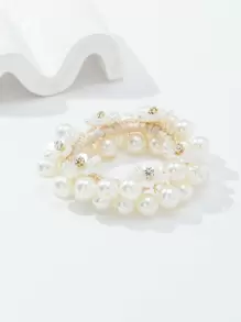 1 件花朵和仿珍珠装饰发带优雅马尾辫固定器发圈橡皮筋发圈发绳弹性发带