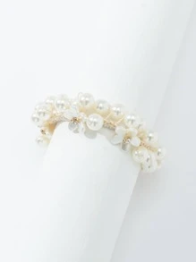 1 件花朵和仿珍珠装饰发带优雅马尾辫固定器发圈橡皮筋发圈发绳弹性发带