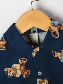 SHEIN 小男童小熊印花襯衫和短褲不帶T恤