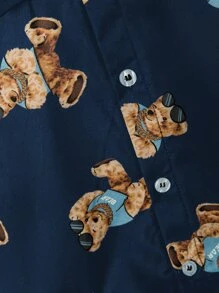 SHEIN 小男童小熊印花襯衫和短褲不帶T恤