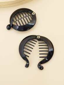 2pcs Solid Banana Clip Cute, Banana Clip Hair Clips Claw Clips Hair Claws Hair Barrettes, School Stuff, Hair Accessories - Black - View 3