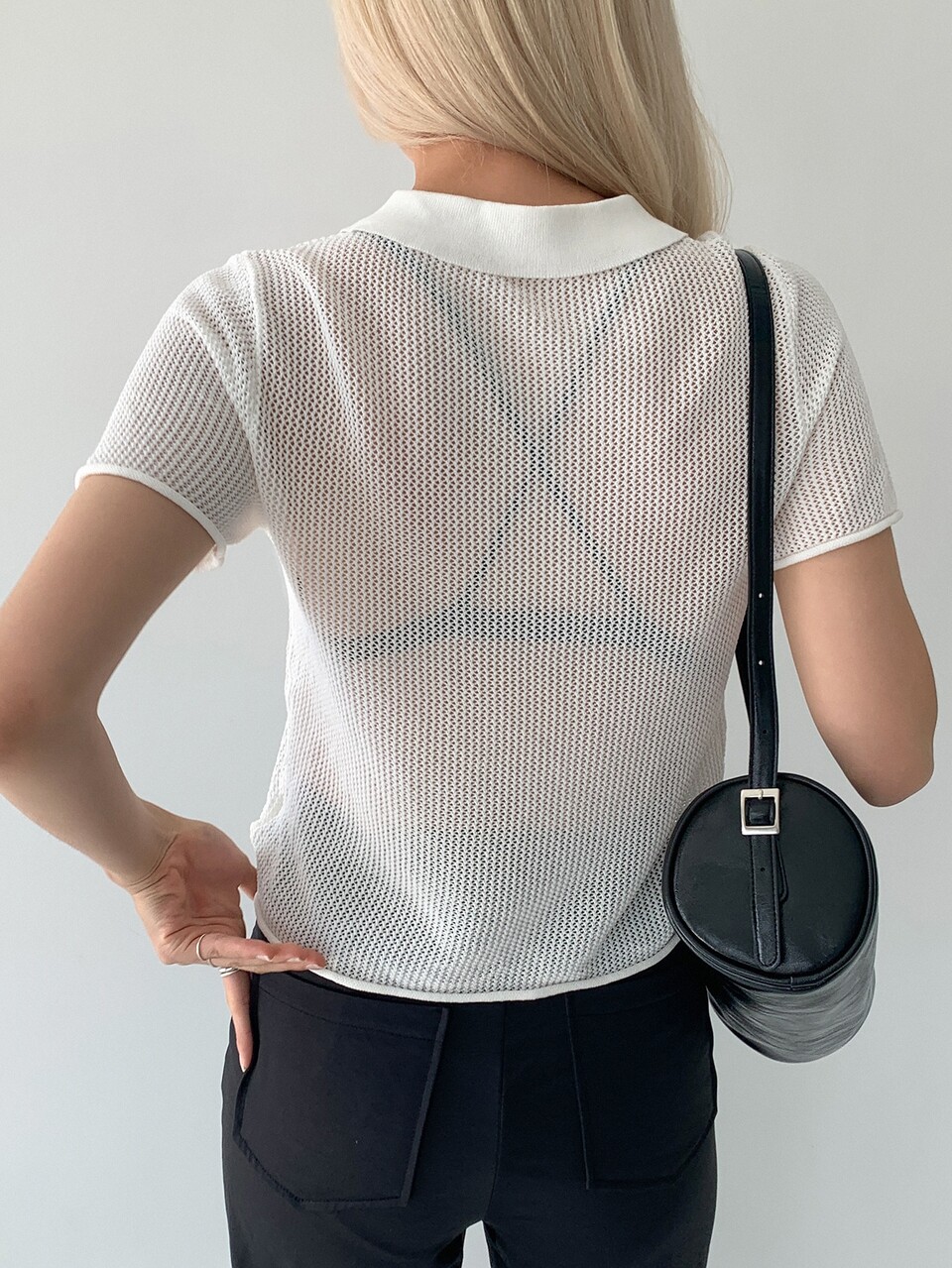 Polo Neck Knit Top Without Bra