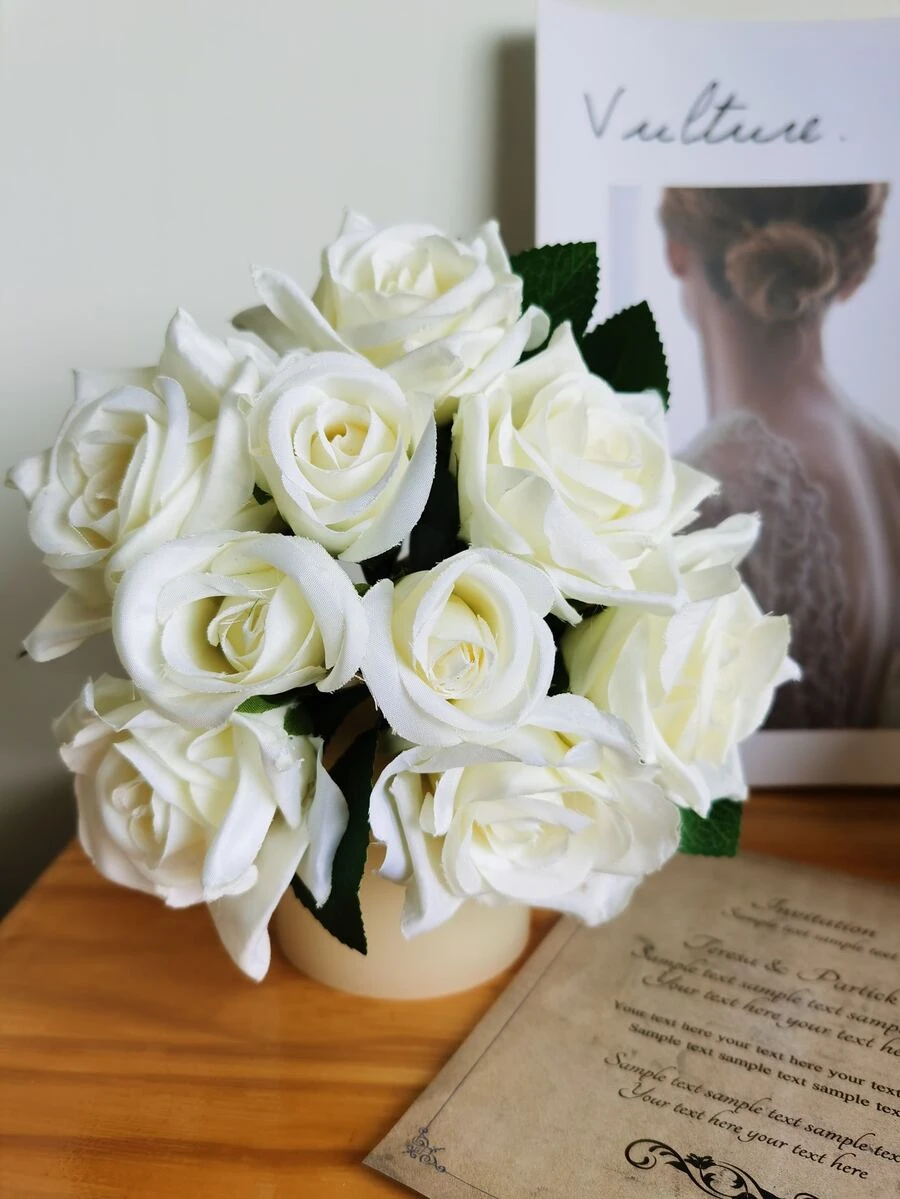 1入組人造玫瑰花束帶9入組頭 - 白色 - 查看 1