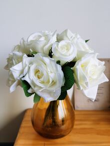 1入組人造玫瑰花束帶9入組頭 - 白色 - 查看 2