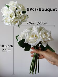 1入組人造玫瑰花束帶9入組頭 - 白色 - 查看 3