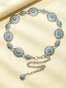 1件女士波西米亚风绿松石花朵装饰链条腰带，适合连衣裙装饰，波西米亚风，万圣节、夏季、秋季、学校、万圣节 - 銀色 - 查看 1