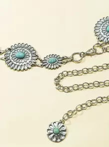 1件女士波西米亚风绿松石花朵装饰链条腰带，适合连衣裙装饰，波西米亚风，万圣节、夏季、秋季、学校、万圣节 - 銀色 - 查看 4