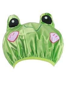 1pc Cartoon Frog Design Shower Cap - Green - View 1