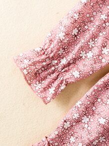 SHEIN 小女童碎花荷葉袖荷葉邊洋裝