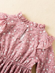 SHEIN 小女童碎花荷葉袖荷葉邊洋裝