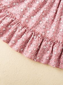 SHEIN 小女童碎花荷葉袖荷葉邊洋裝