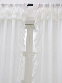 1 pieza Cortina de terciopelo semitransparente con borde de volantes, cortina ligera y suave de unicolor semiopacos de lujo nórdica con borde de volantes, adecuada para sala de estar, dormitorio, fiesta, decoración del hogar en días festivos - Blanco - Ver 6