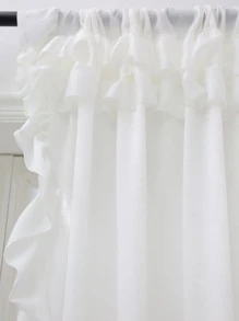 1 pieza Cortina de terciopelo semitransparente con borde de volantes, cortina ligera y suave de unicolor semiopacos de lujo nórdica con borde de volantes, adecuada para sala de estar, dormitorio, fiesta, decoración del hogar en días festivos - Blanco - Ver 9