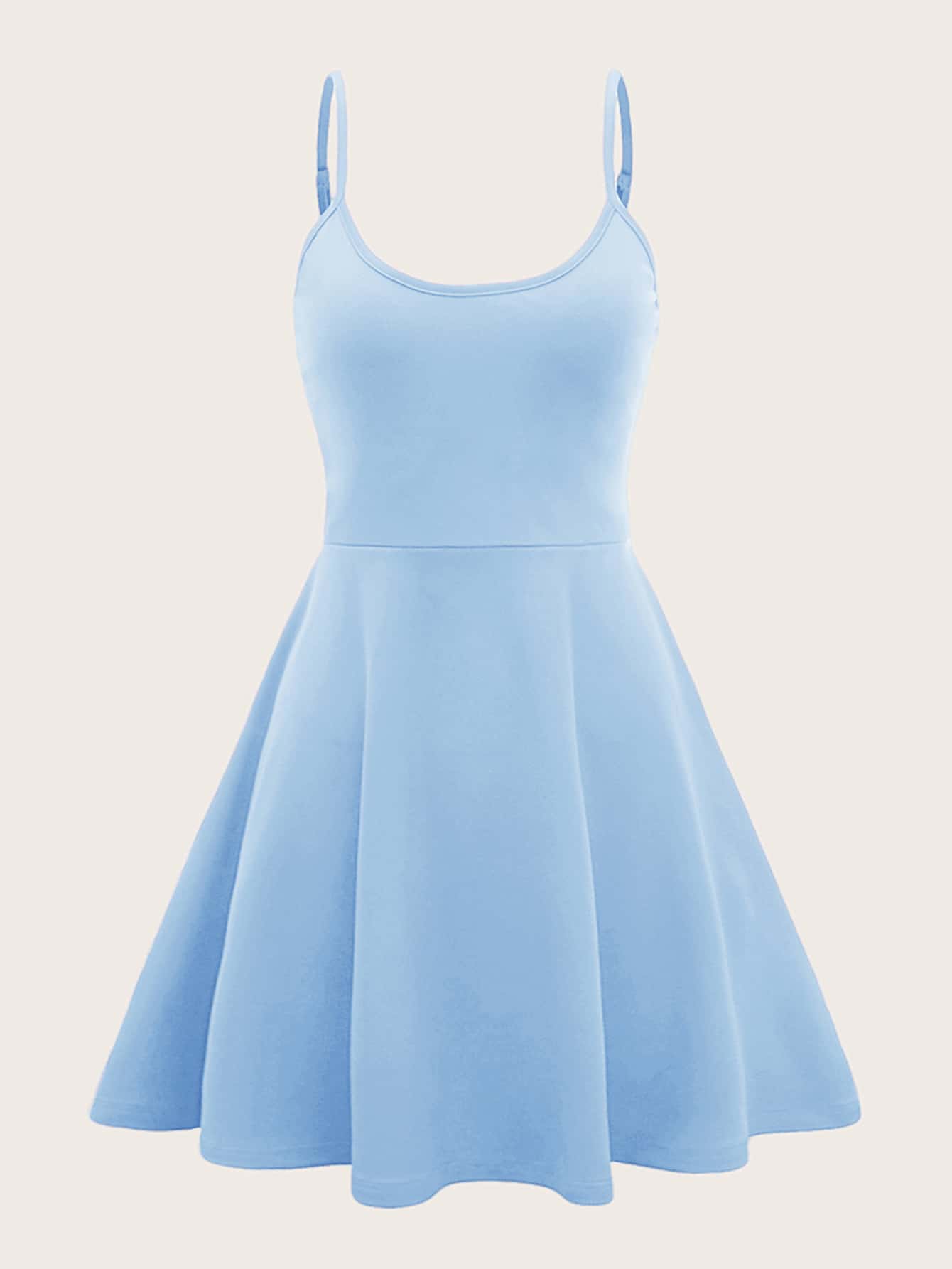 SHEIN MOD Solid Flare Hem Cami Dress,Pastel Dresses For Women - Baby Blue - View 1