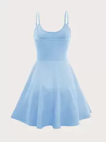 SHEIN MOD Solid Flare Hem Cami Dress,Pastel Dresses For Women - Baby Blue - View 2