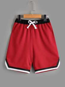 SHEIN Boys Striped Trim Drawstring Waist Shorts - Red - View 1