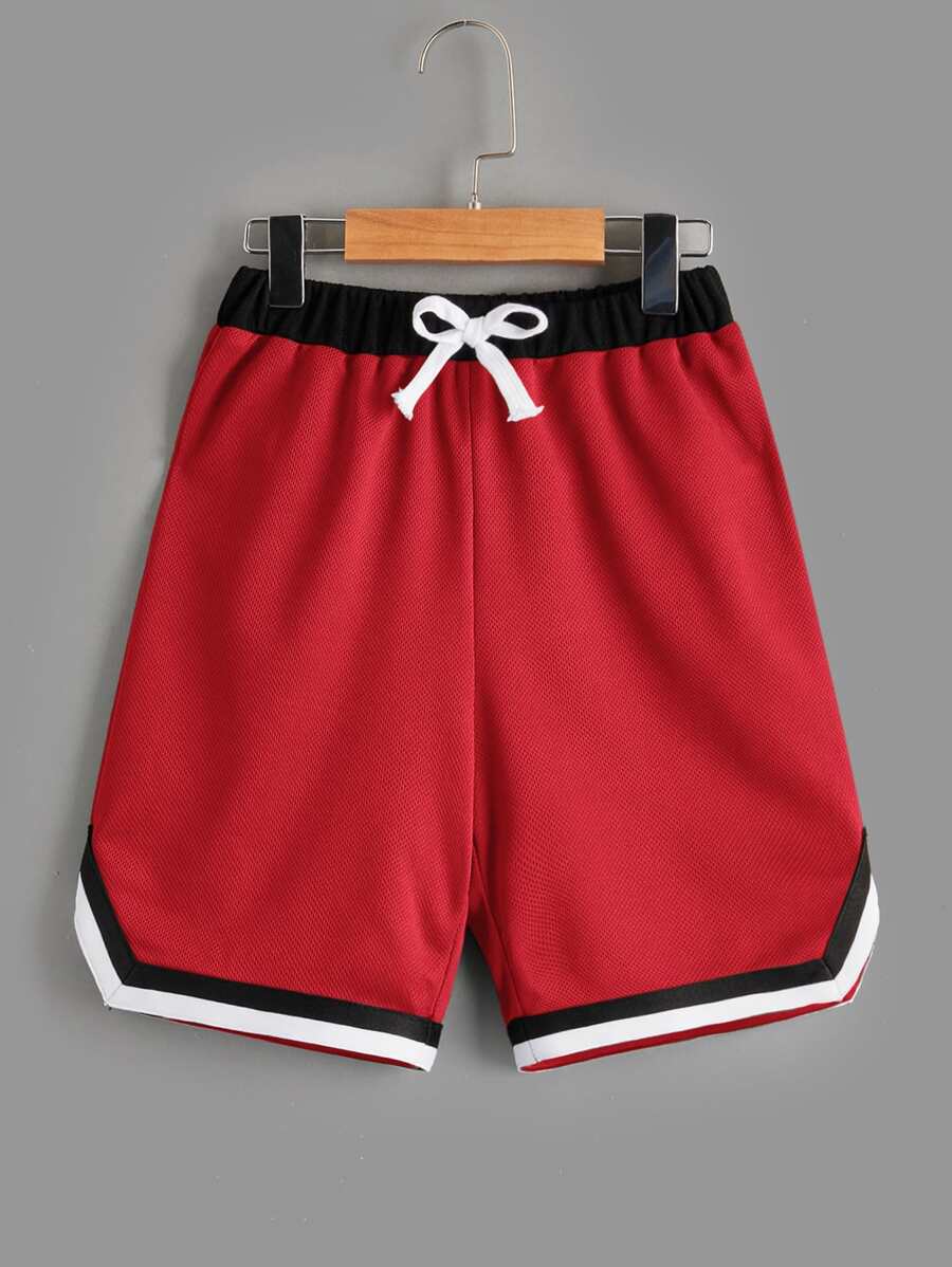SHEIN Boys Striped Trim Drawstring Waist Shorts - Red - View 1