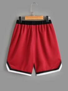 SHEIN Boys Striped Trim Drawstring Waist Shorts - Red - View 2