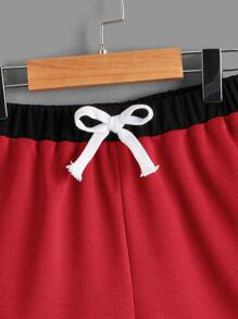 SHEIN Boys Striped Trim Drawstring Waist Shorts - Red - View 3