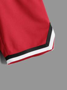 SHEIN Boys Striped Trim Drawstring Waist Shorts - Red - View 4