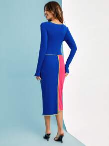 PAMELA Vestido ajustado de color combinado con abertura girante delantero - Multicolor - Ver 2