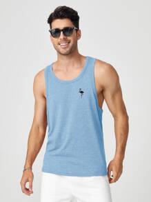 Manfinity BRENVOR Men's Casual Sports Printed Tank Top, Men's Gym Tank Top, Embroidered Horse Logo Vest, Athletic Muscle Tank, Summer Slim Fit Vest, Designer Tank Top Men, Workout Sleeveless Shirt, Luxury Brand Style Vest, Streetwear Tank Top - Baby Blue - View 4