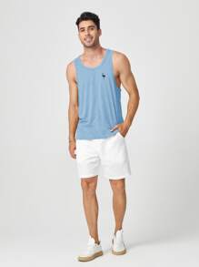 Manfinity BRENVOR Men's Casual Sports Printed Tank Top, Men's Gym Tank Top, Embroidered Horse Logo Vest, Athletic Muscle Tank, Summer Slim Fit Vest, Designer Tank Top Men, Workout Sleeveless Shirt, Luxury Brand Style Vest, Streetwear Tank Top - Baby Blue - View 5