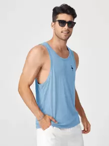Manfinity BRENVOR Men's Casual Sports Printed Tank Top, Men's Gym Tank Top, Embroidered Horse Logo Vest, Athletic Muscle Tank, Summer Slim Fit Vest, Designer Tank Top Men, Workout Sleeveless Shirt, Luxury Brand Style Vest, Streetwear Tank Top - Baby Blue - View 6