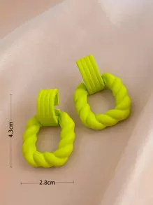 Andkiss Solid Twist Geometric Drop Earrings - Green - View 3