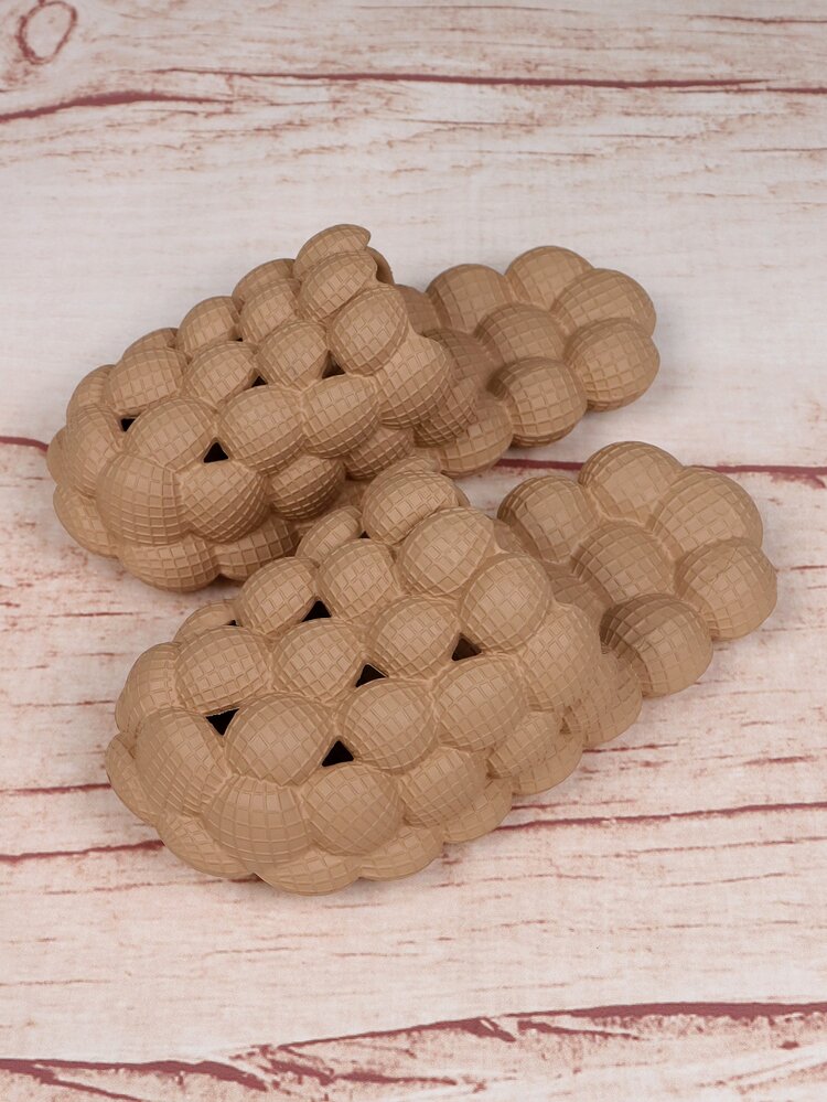 pueenb 極簡風格鏤空泡泡拖鞋 - 駝色 - 查看 3