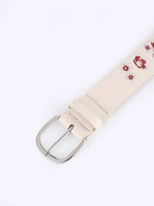 Cinturón con bordado floral - Beis - Ver 3