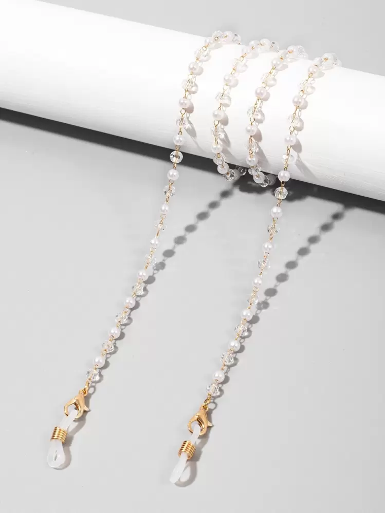 TRKETK 3 Pezzi Catenella per Occhiali Con Perline, Antiscivolo Cordino Collo Occhiali da Sole Con Perle Finta Perla Cinturino per Donne Ragazze
