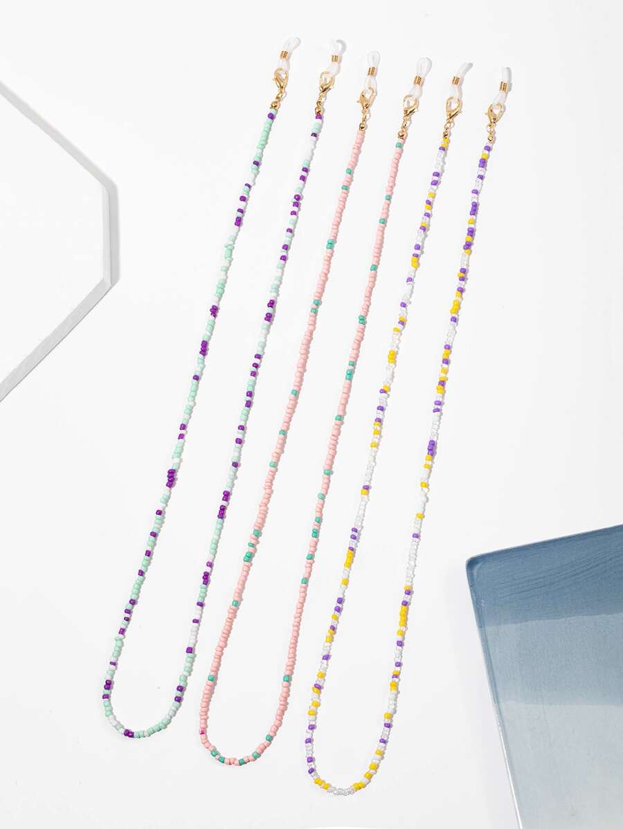 3入組女士撞色串珠時尚眼鏡鏈日常裝飾 - 彩色 - 查看 1