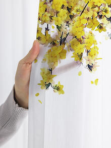 1pc Small Yellow Flower Print Sheer Window Curtain - Multicolor - View 2