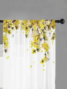 1pc Small Yellow Flower Print Sheer Window Curtain - Multicolor - View 4