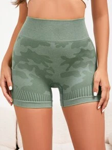 Easithlete 迷彩條紋印花寬腰帶運動短褲 - 軍綠色 - 查看 4