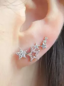 Cubic Zirconia Star Decor Stud Earrings