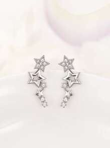 Cubic Zirconia Star Decor Stud Earrings