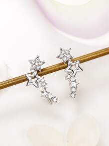 Cubic Zirconia Star Decor Stud Earrings