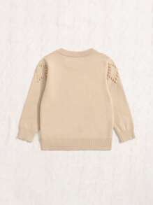 Toddler Girls Popcorn Knit Sweater - Khaki - View 2