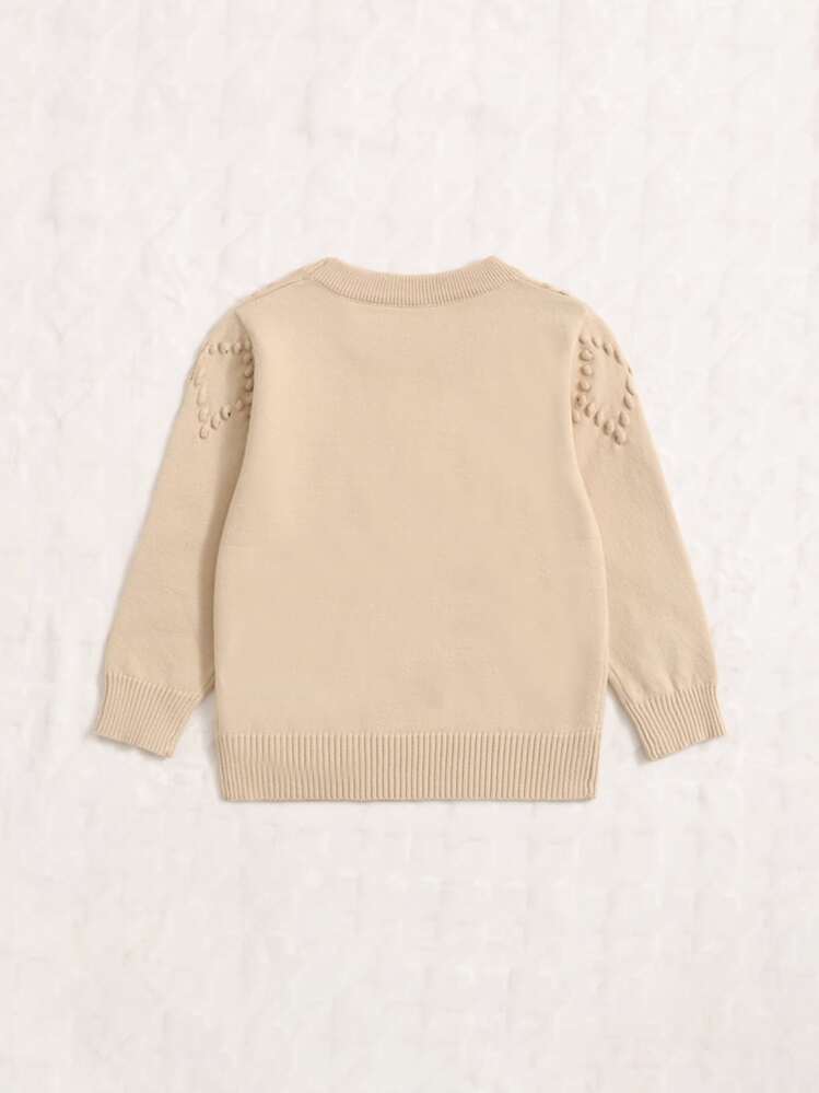 小女童爆米花針織套頭毛衣 - 卡其色 - 查看 2