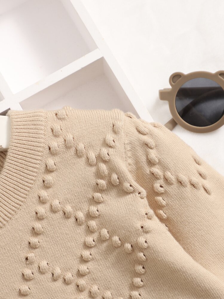 小女童爆米花針織套頭毛衣 - 卡其色 - 查看 3