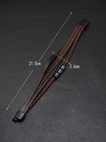 Những người đàn ông thời trang và phổ biến Vòng đeo tay nhiều lớp chi tiết bện PU để làm quà tặng trang sức và cho một vẻ ngoài sành điệu - màu nâu - Xem 3