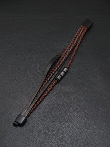 Những người đàn ông thời trang và phổ biến Vòng đeo tay nhiều lớp chi tiết bện PU để làm quà tặng trang sức và cho một vẻ ngoài sành điệu - màu nâu - Xem 4