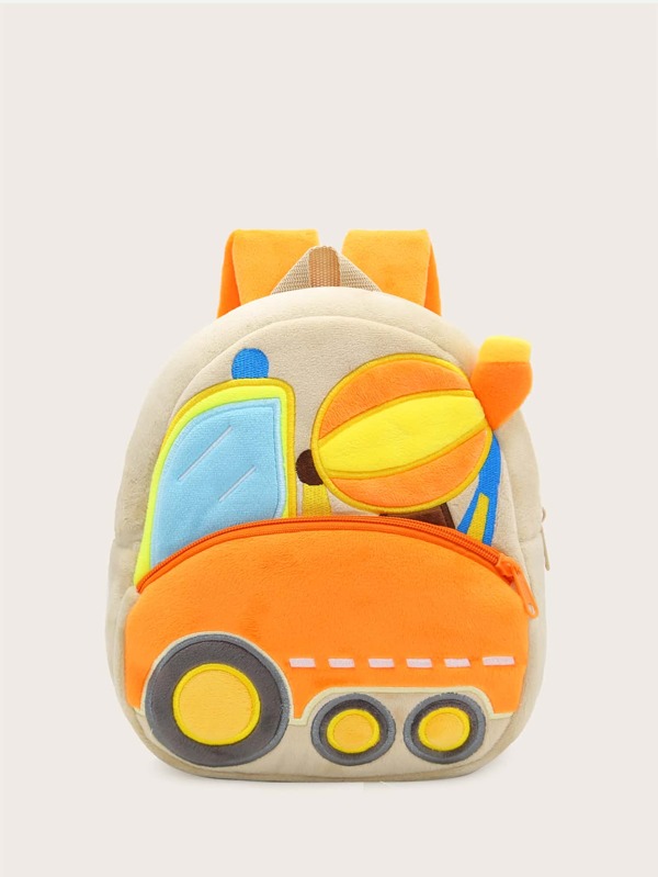 1件卡通水泥攪拌車工程車毛絨背包，適合2-4歲男孩日常使用