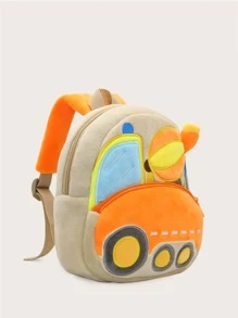 1 件卡通水泥搅拌车毛绒背包，适合 2-4 岁男孩日常使用 - 米色 - 查看 3